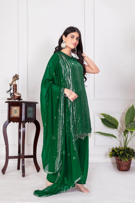 Green Georgette Sequence Embroidery Work Palazzo Salwar Suit