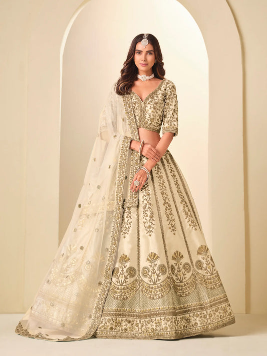 Almond Beige Art Silk Embroidered Lehenga Choli