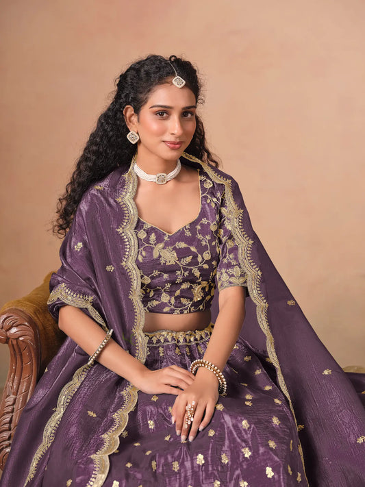 Dusty Purple Organza Embroidery Work Lehenga Choli