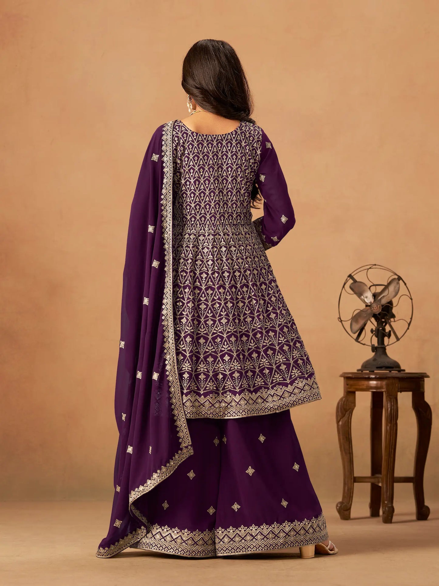 Purple Georgette Embroidery Work Palazzo Set