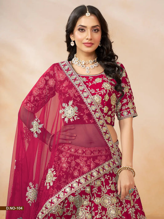 Red Art Silk Lehenga Choli With Thread & Sequence Embroidery Work