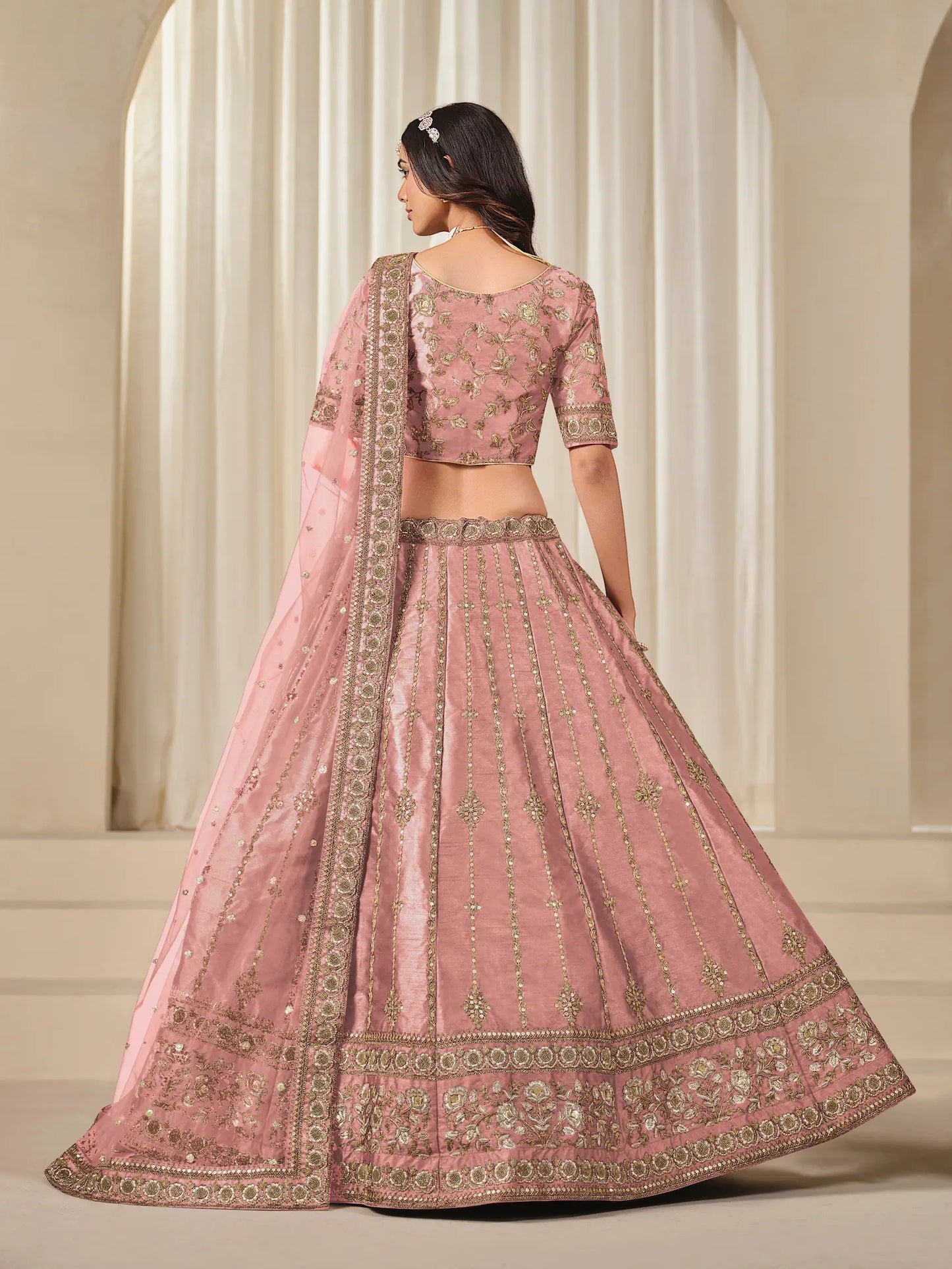 Dusty Pink Art Silk Thread & Sequins Embroidery Lehenga Choli