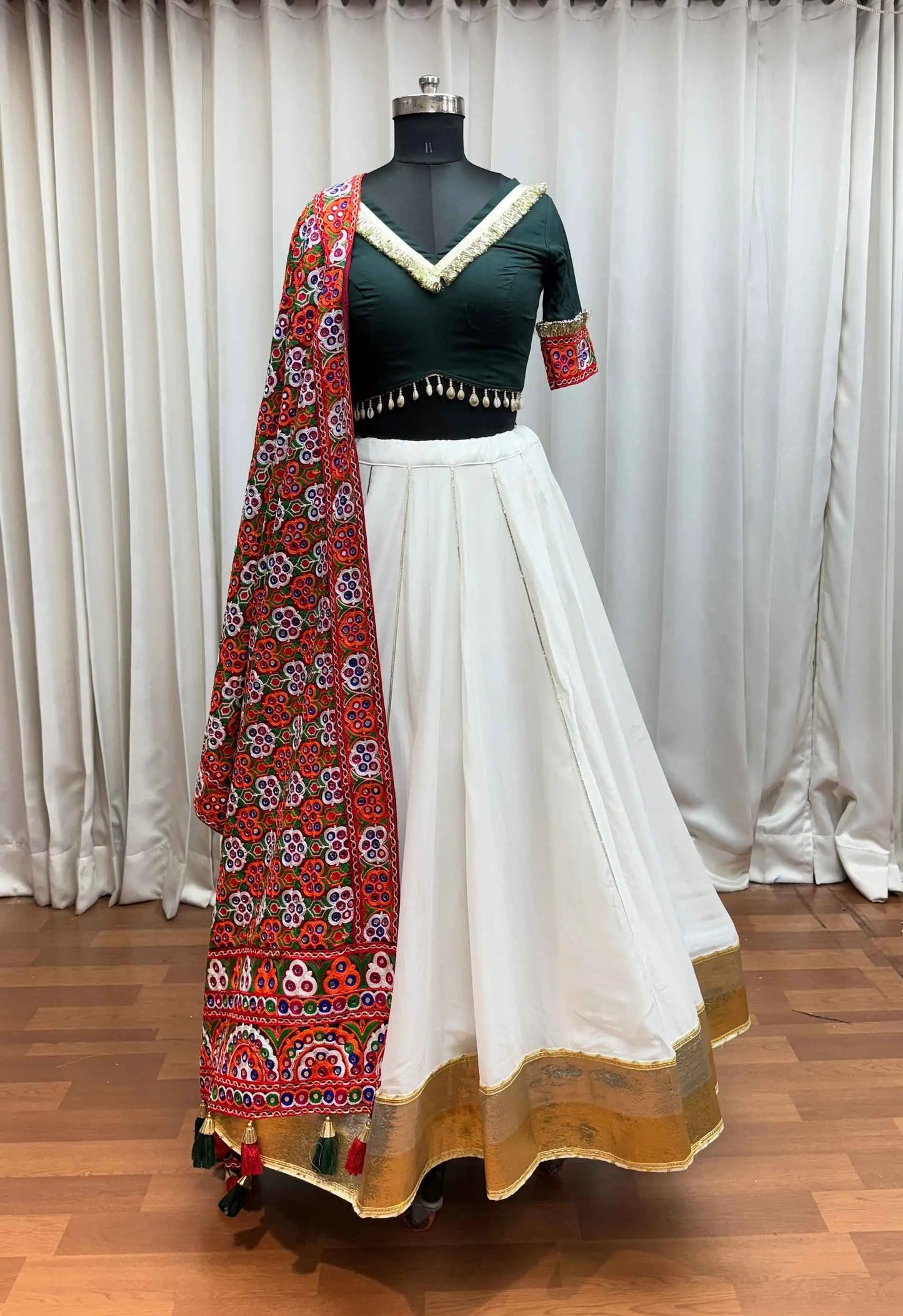 Off White Navratri Lehenga With Heavy Embroidery Mirror Work Dupatta