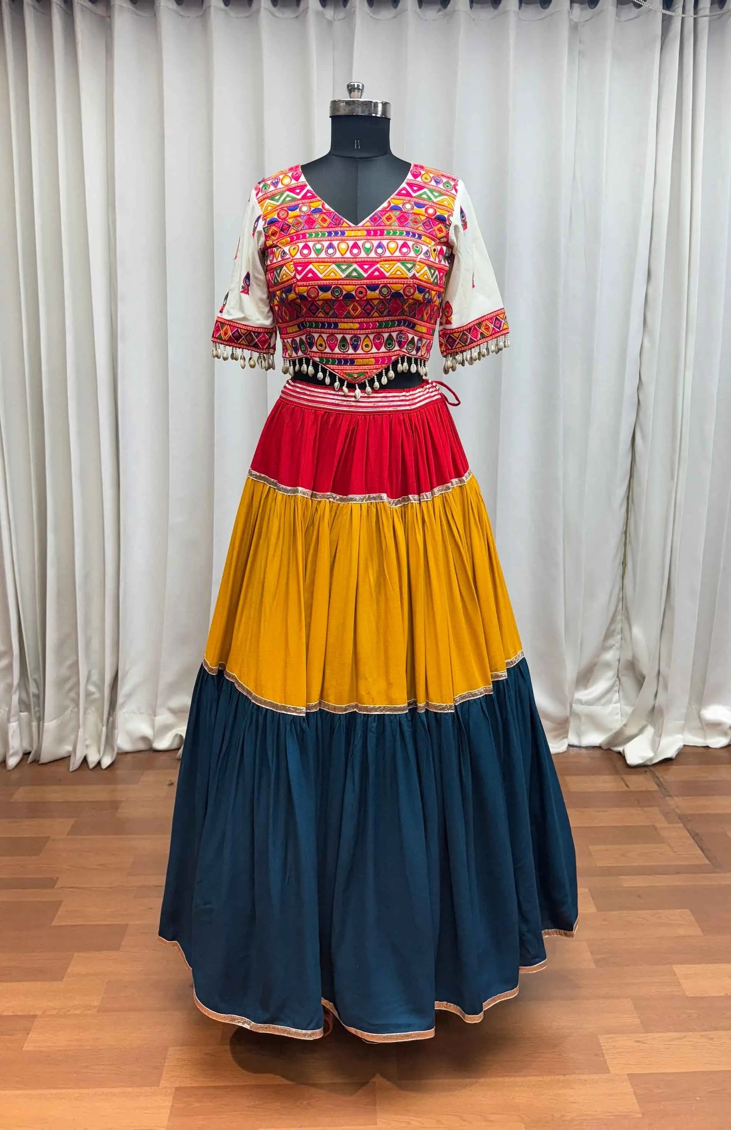 Multi Color Lehenga With Thread And Mirror Kodi Work Choli For Navratri