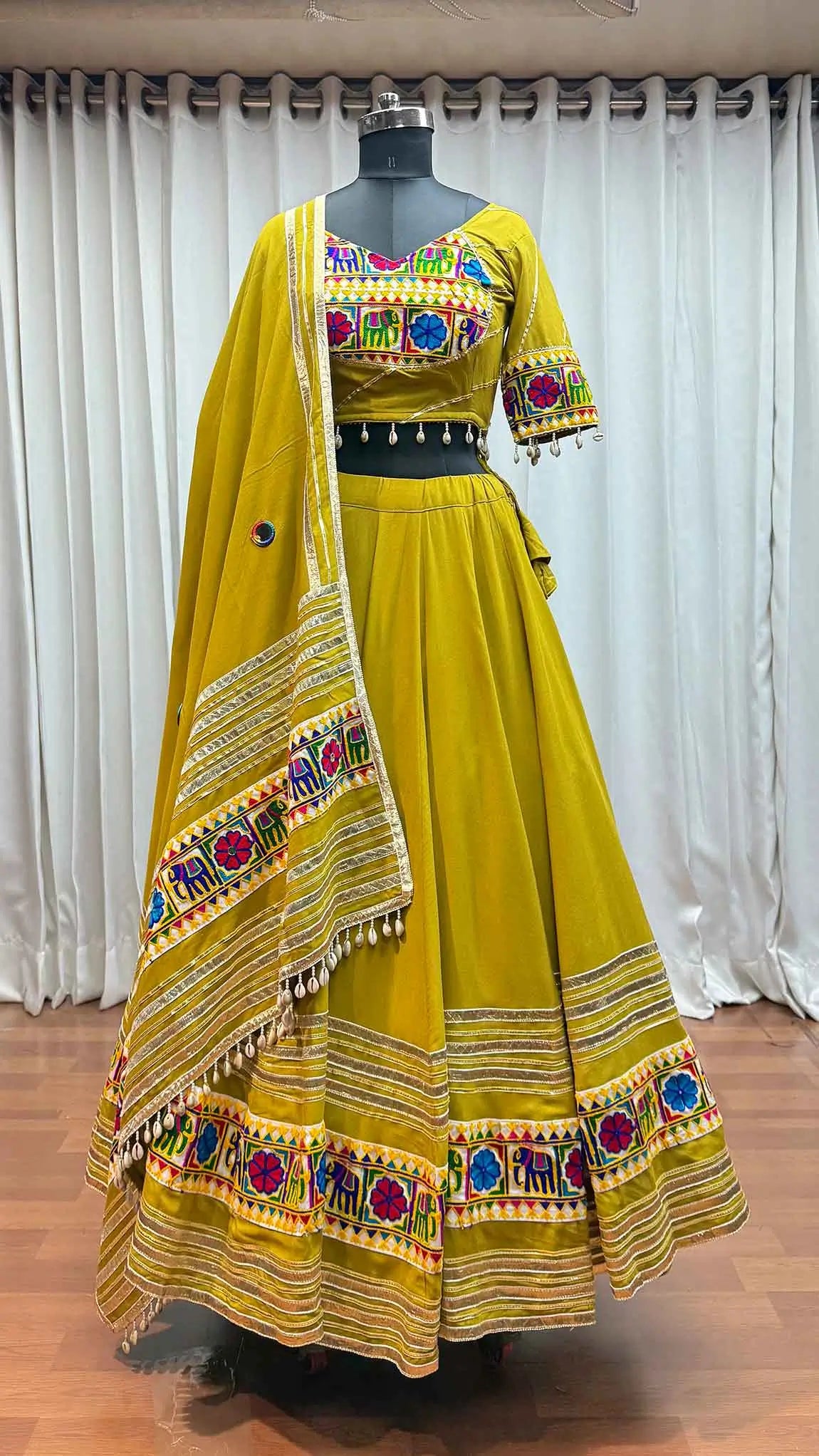 Mustard Brown Multi Thread Kutchi Work Navratri Lehenga Choli