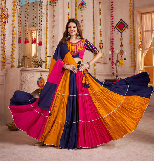 Navratri Multi Color Lehenga Choli With Kutchi Patch Work And Mirror Work