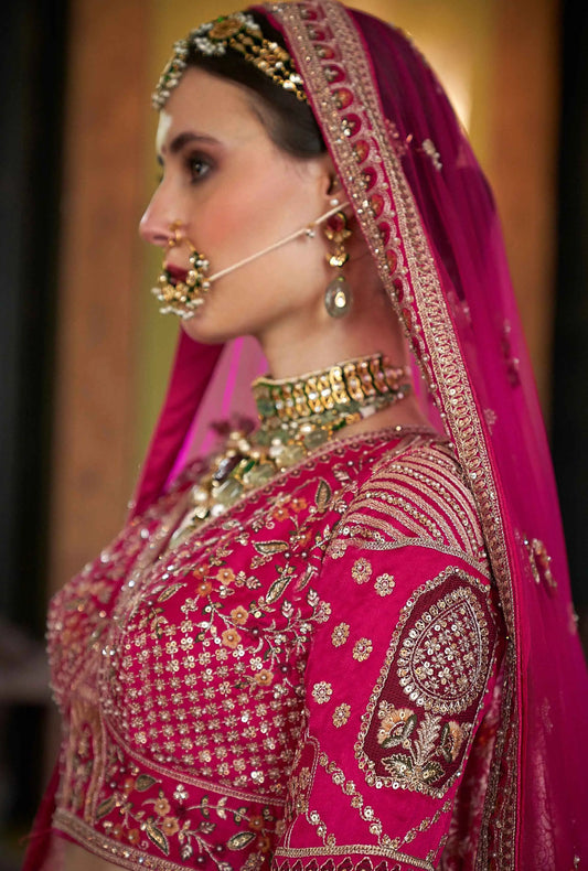 Pink Bridal Lehenga With Heavy Embroidery & Pearl Work