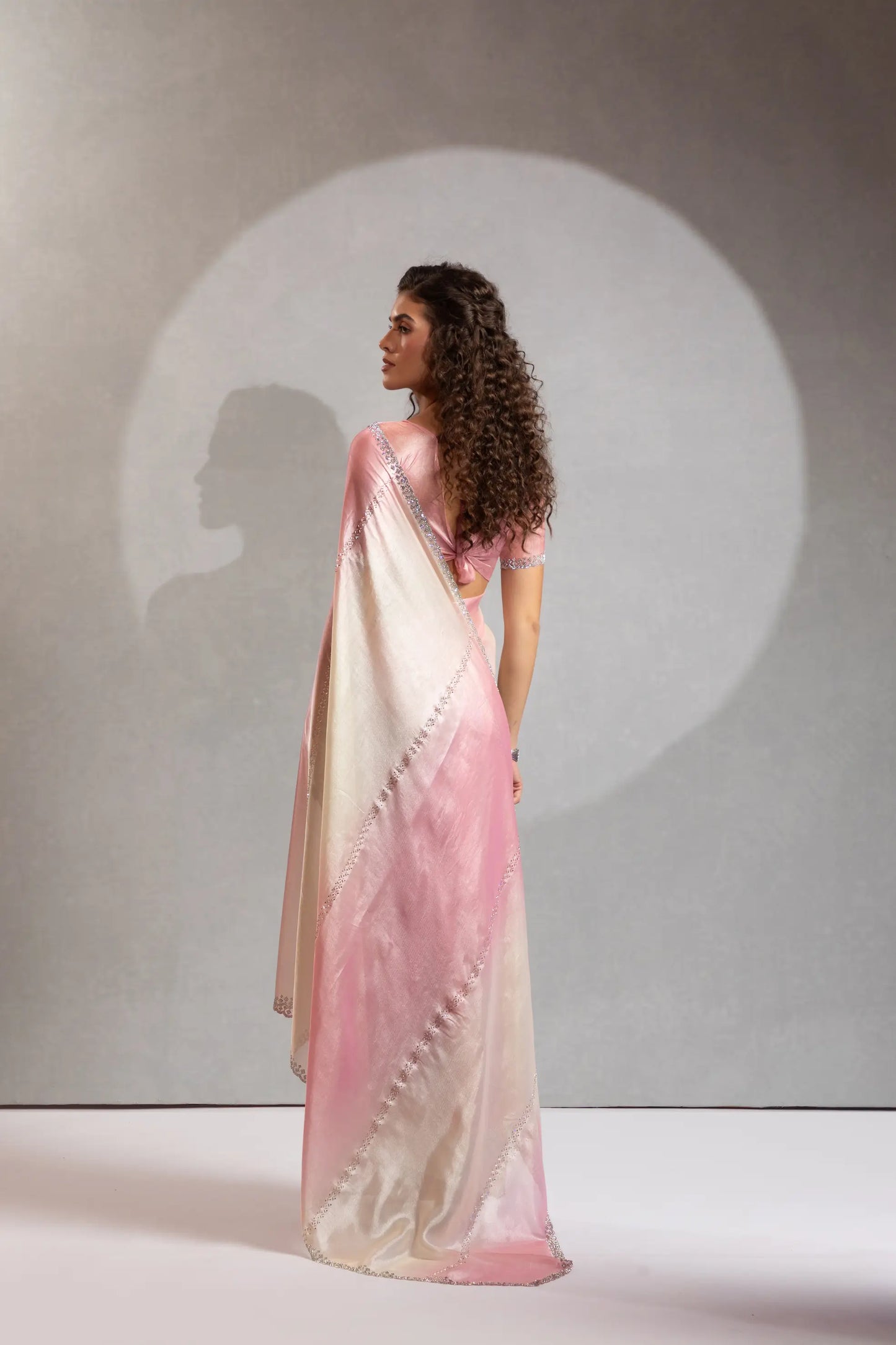Blush Pink-Ivory Satin Silk Jarkan Hand Work Saree