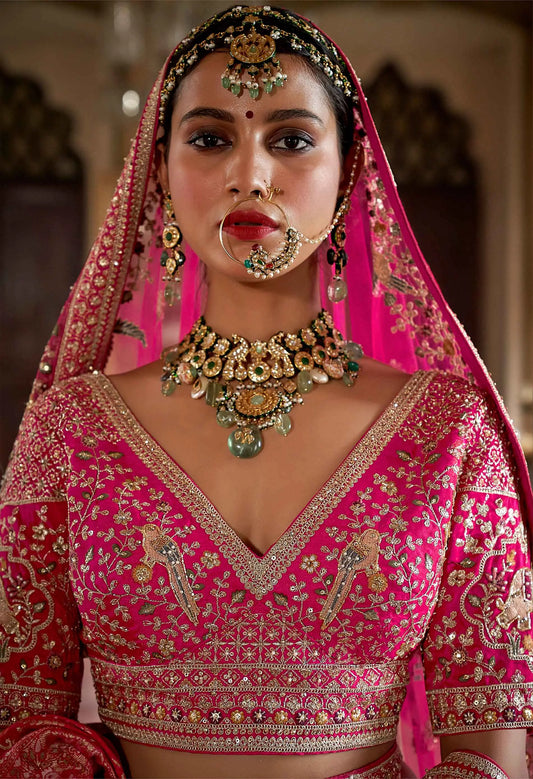 Bridal Pink Lehenga With Heavy Embroidery & Pearls