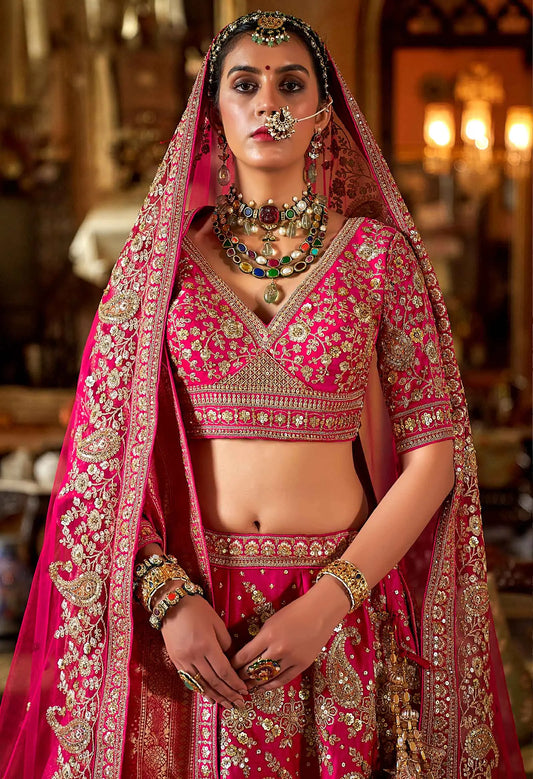 Bridal Pink Heavy Embroidery & Pearl Work Lehenga