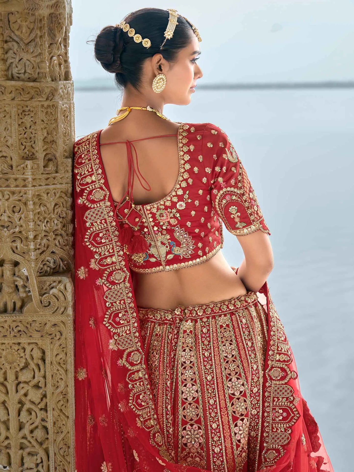 Red Designer Bridal Lehenga With Heavy Embroidery & 2 Dupatta
