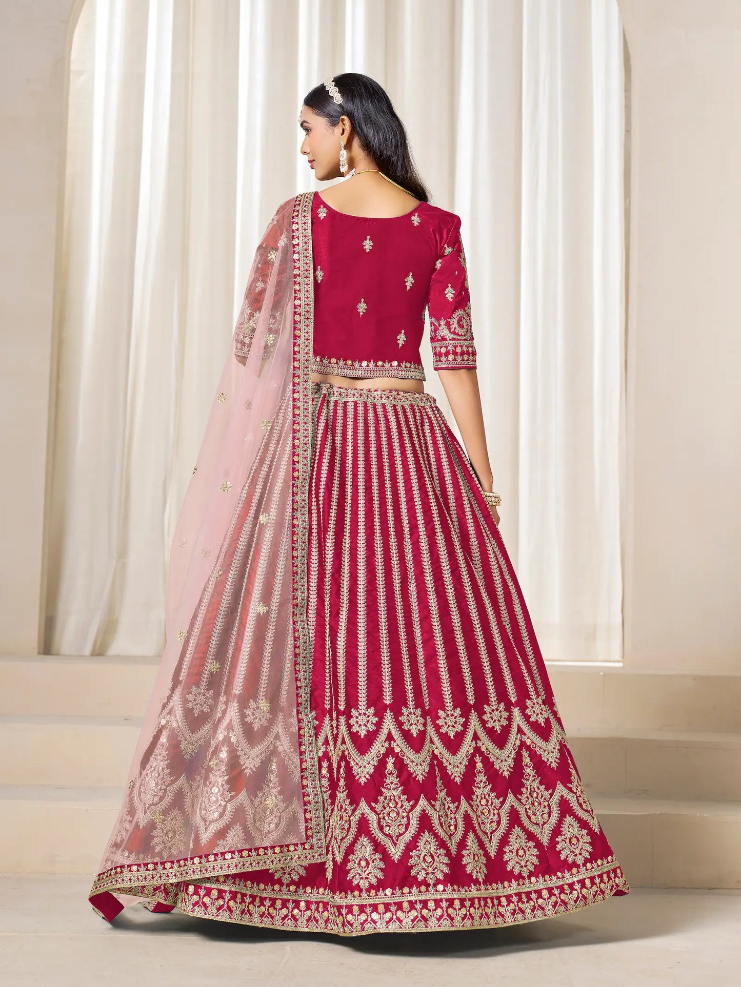 Red Art Silk Thread & Sequins Embroidery Lehenga Choli