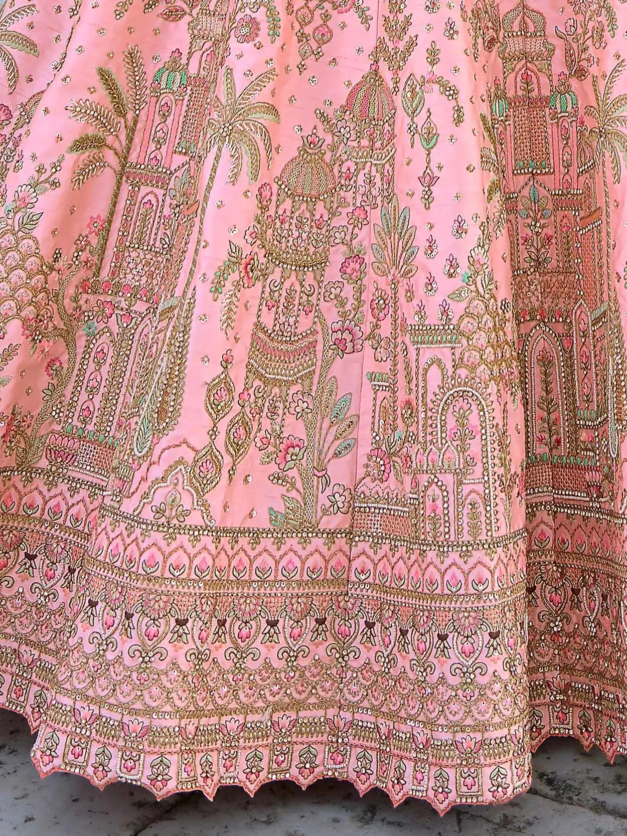 Tea Rose Designer Bridal Lehenga With Heavy Embroidery & 2 Dupatta