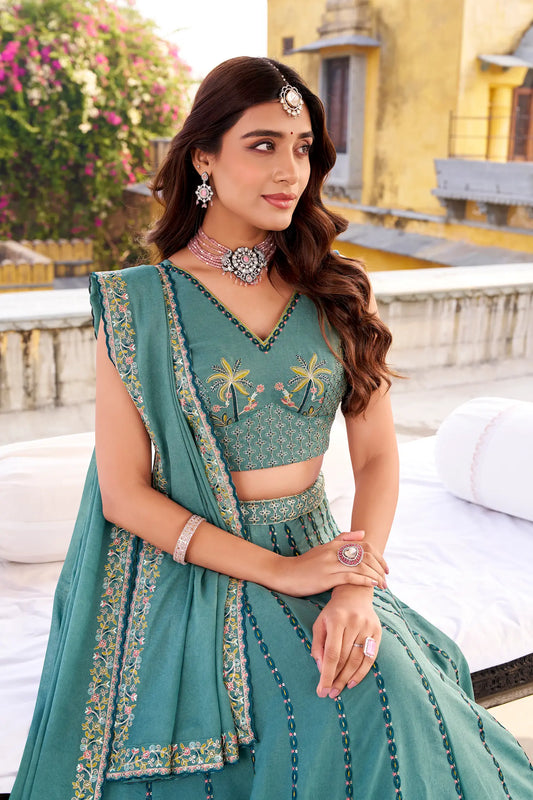 Sea Blue Chocolate Crush Embroidery Lehenga Choli
