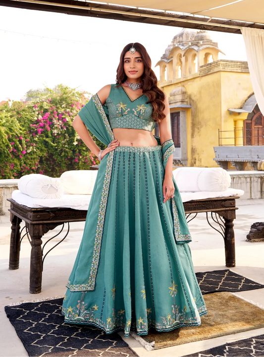 Sea Blue Chocolate Crush Embroidery Lehenga Choli