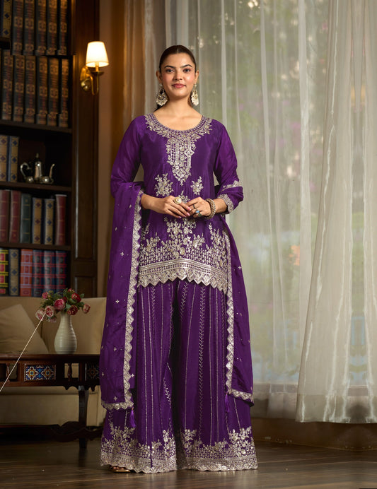 Grape Purple Chinon Embroidery Salwar suit