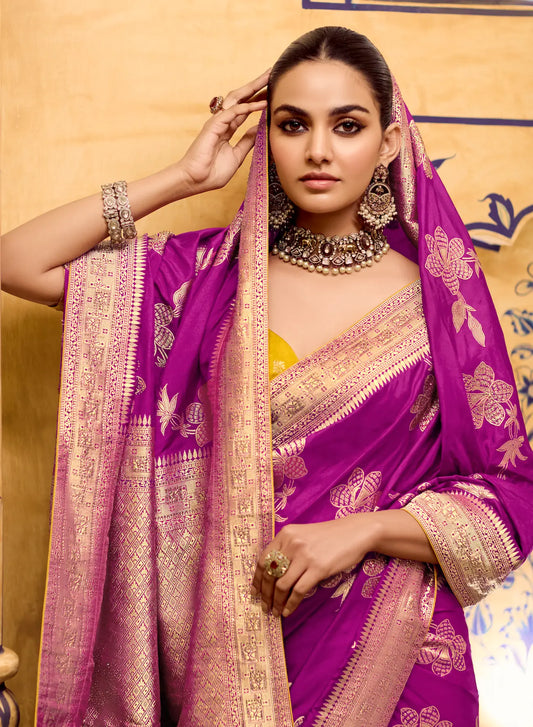 Royal Magenta Crepe Silk Zari Weaving Saree
