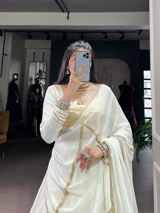 White Rayon Navratri Lehenga Choli With Lace Touch Up