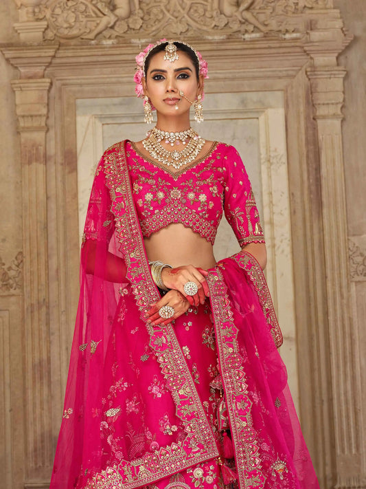 Designer Pink Bridal Lehenga Khatli Embroidery Work