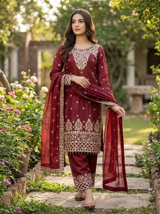 Rich Maroon Embroidered Salwar Suit