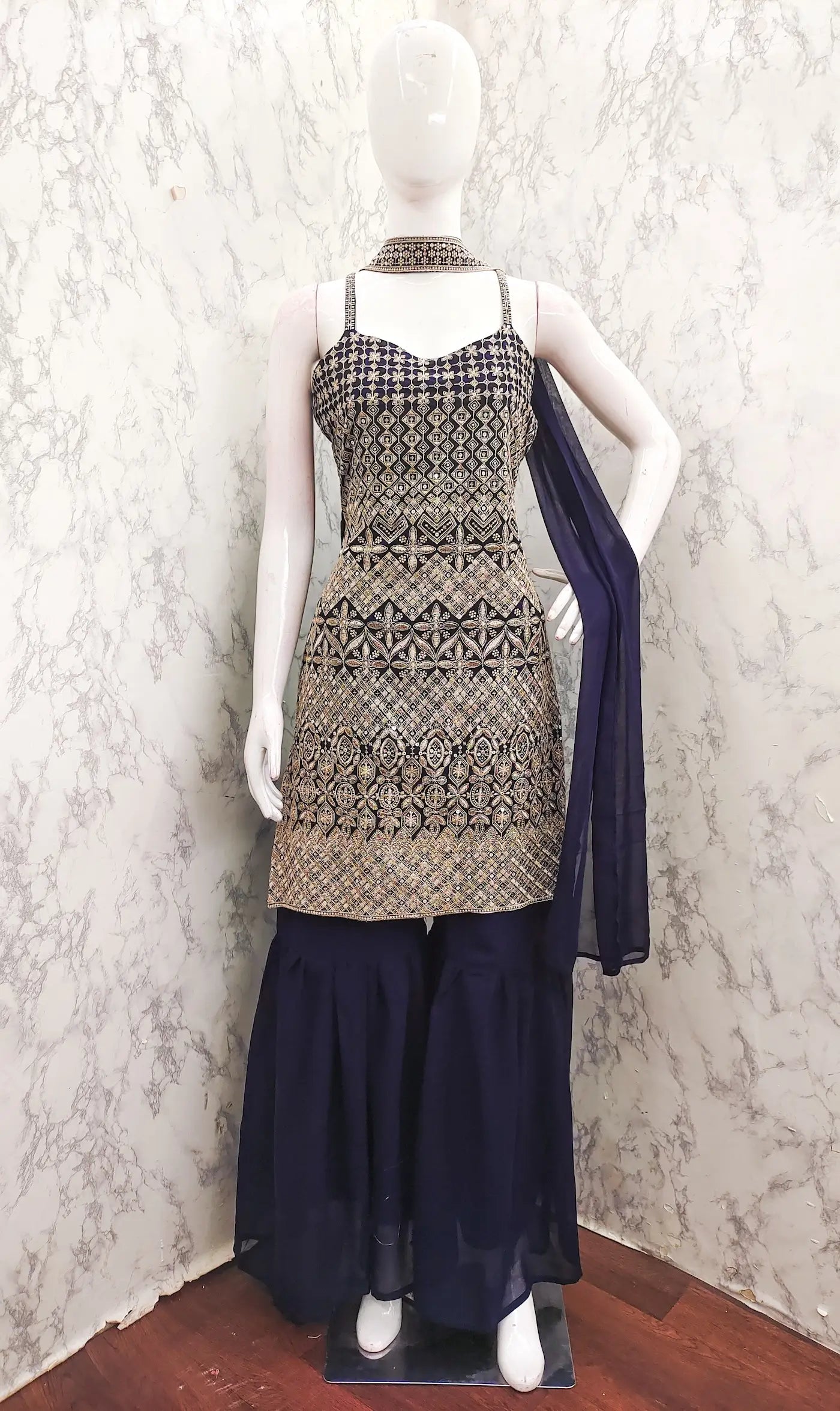 Navy Blue Georgette Sequence Embroidery Work Salwar Suit