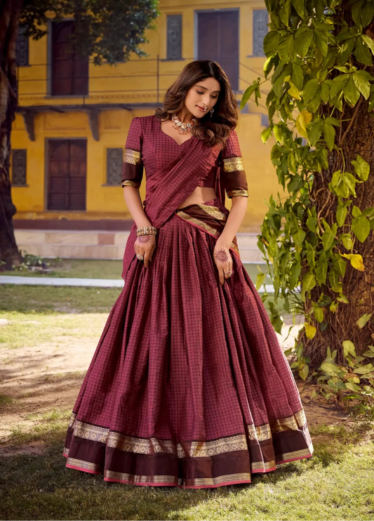 Mulberry Zari Weaving Cotton Lehenga choli