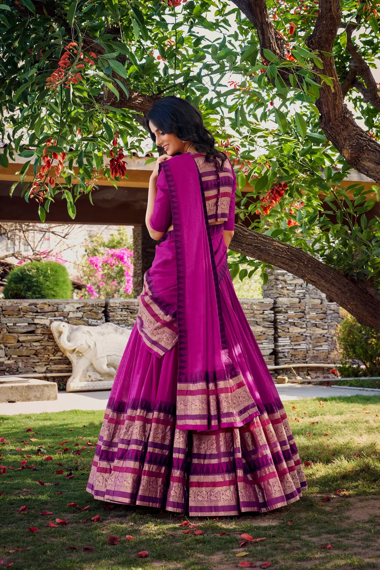 Pink Chanderi Lehenga Choli With Zari Weaving Work