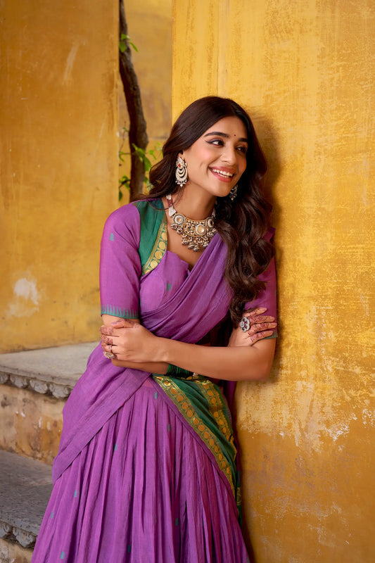 Muted Purple Chanderi Zari Weaving Lehenga Choli