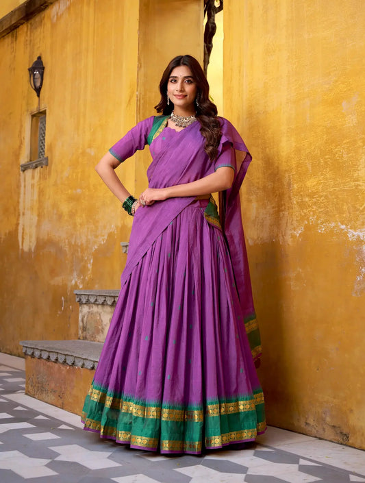 Muted Purple Chanderi Zari Weaving Lehenga Choli