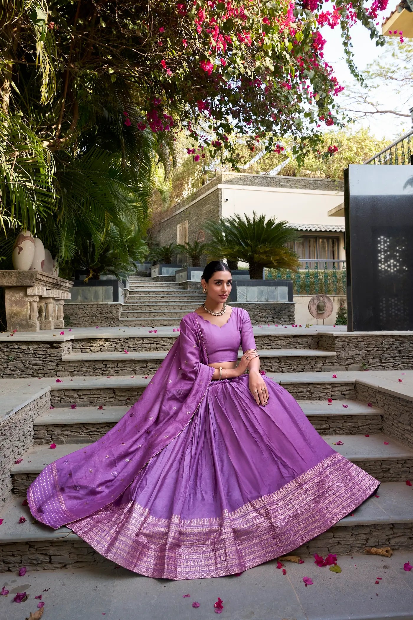 Lavender Chanderi Silk Lehenga Choli With Zari Weaving Work