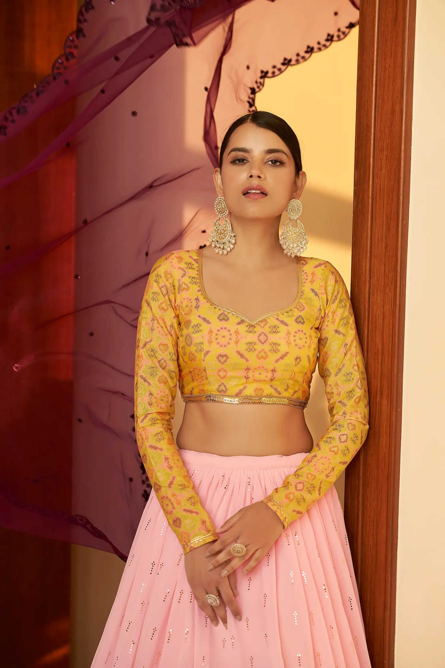 Light Pink Georgette Embellished Mukaish Work LEhenga Choli