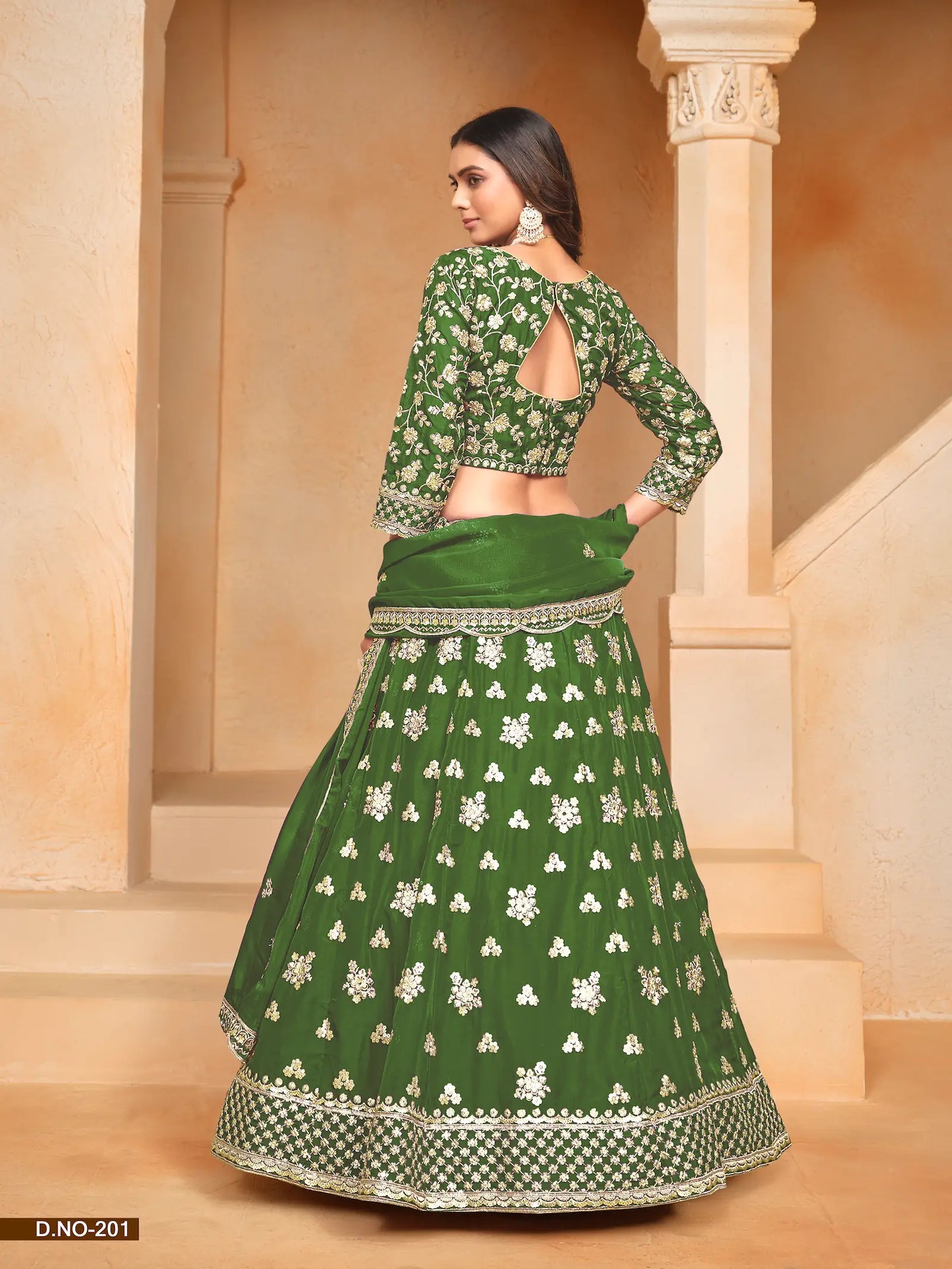 Green Organza Lehenga Choli With Thread & Sequence Embroidery Work