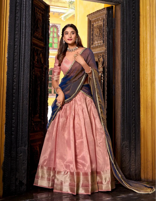 Light Pink Dhupian Silk Zari Weaving Lehenga Choli