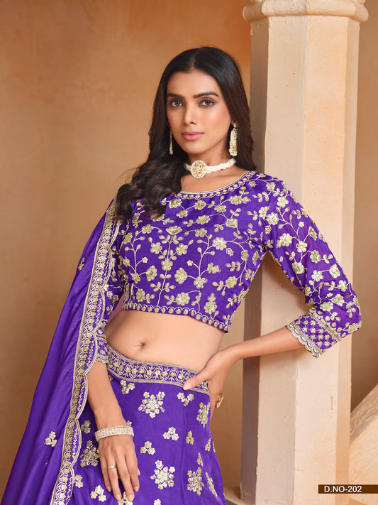 Purple Organza Lehenga Choli With Thread & Sequence Embroidery Work