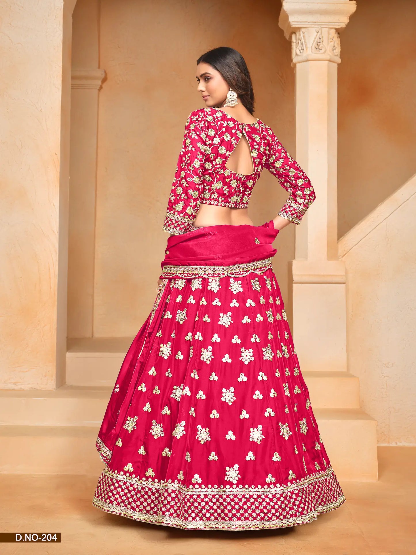 Red Organza Lehenga Choli With Thread & Sequence Embroidery Work