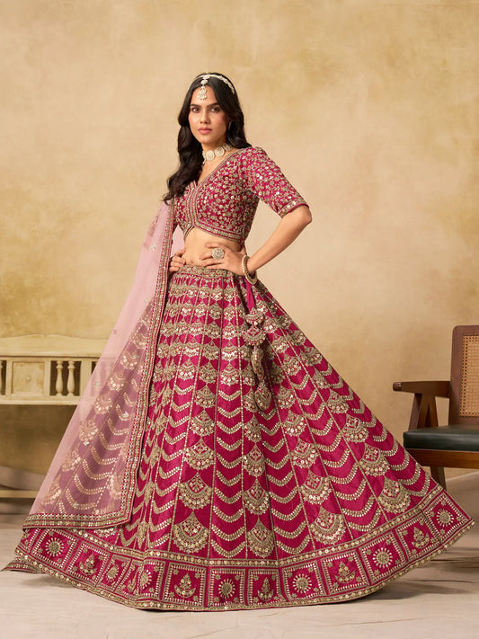 Burnt Pink Art Silk Embroidery Lehenga Choli