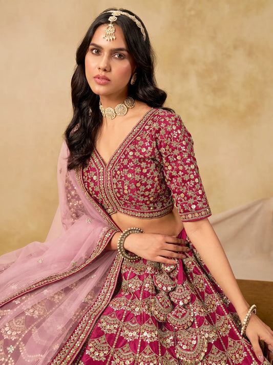 Burnt Pink Art Silk Embroidery Lehenga Choli