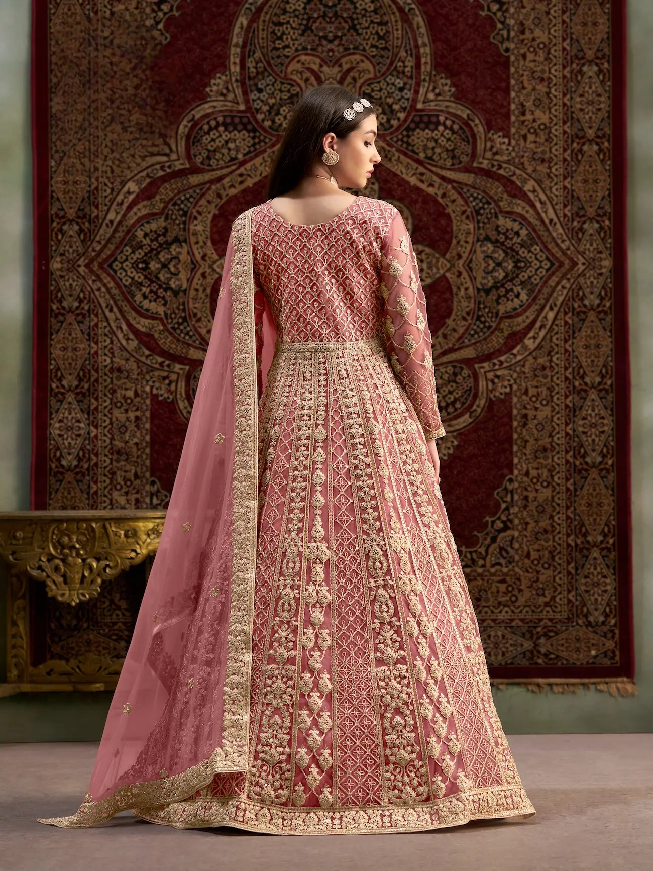 Light Pink Net Gown With Sequence & Zari Embroidery Work