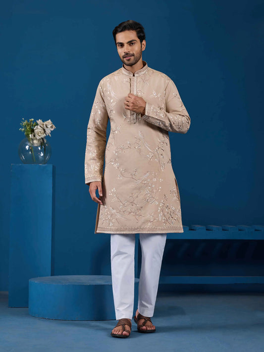 Beige Kurta Set With Embroidery Work