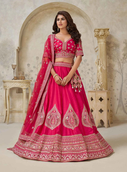 Pink Wedding Lehenga With Leaf Motifs
