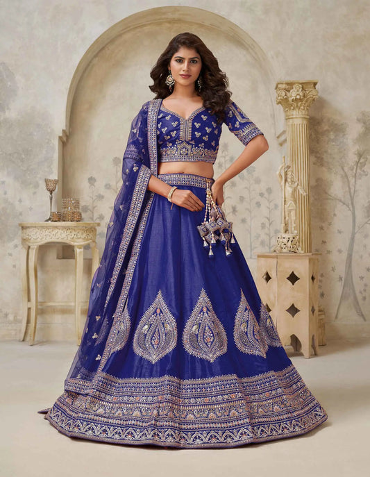 Royal Blue Bridal Lehenga With Zari Work