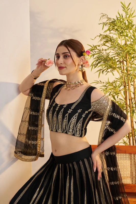 Black Net Lehenga Choli With Embroidery Work
