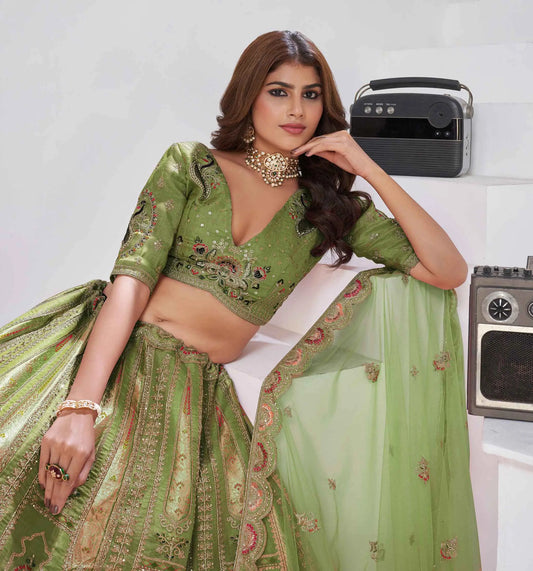 Grace Of Green Silk Lehenga With Embroidery Work