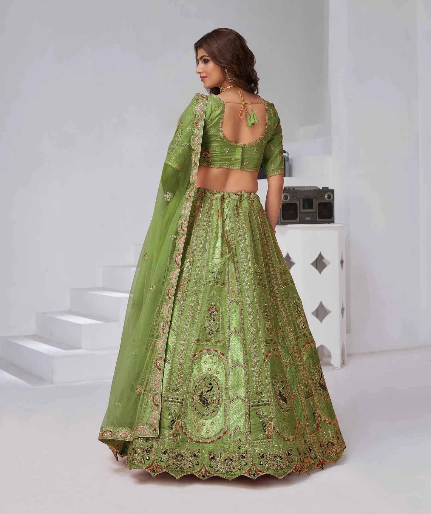 Grace Of Green Silk Lehenga With Embroidery Work