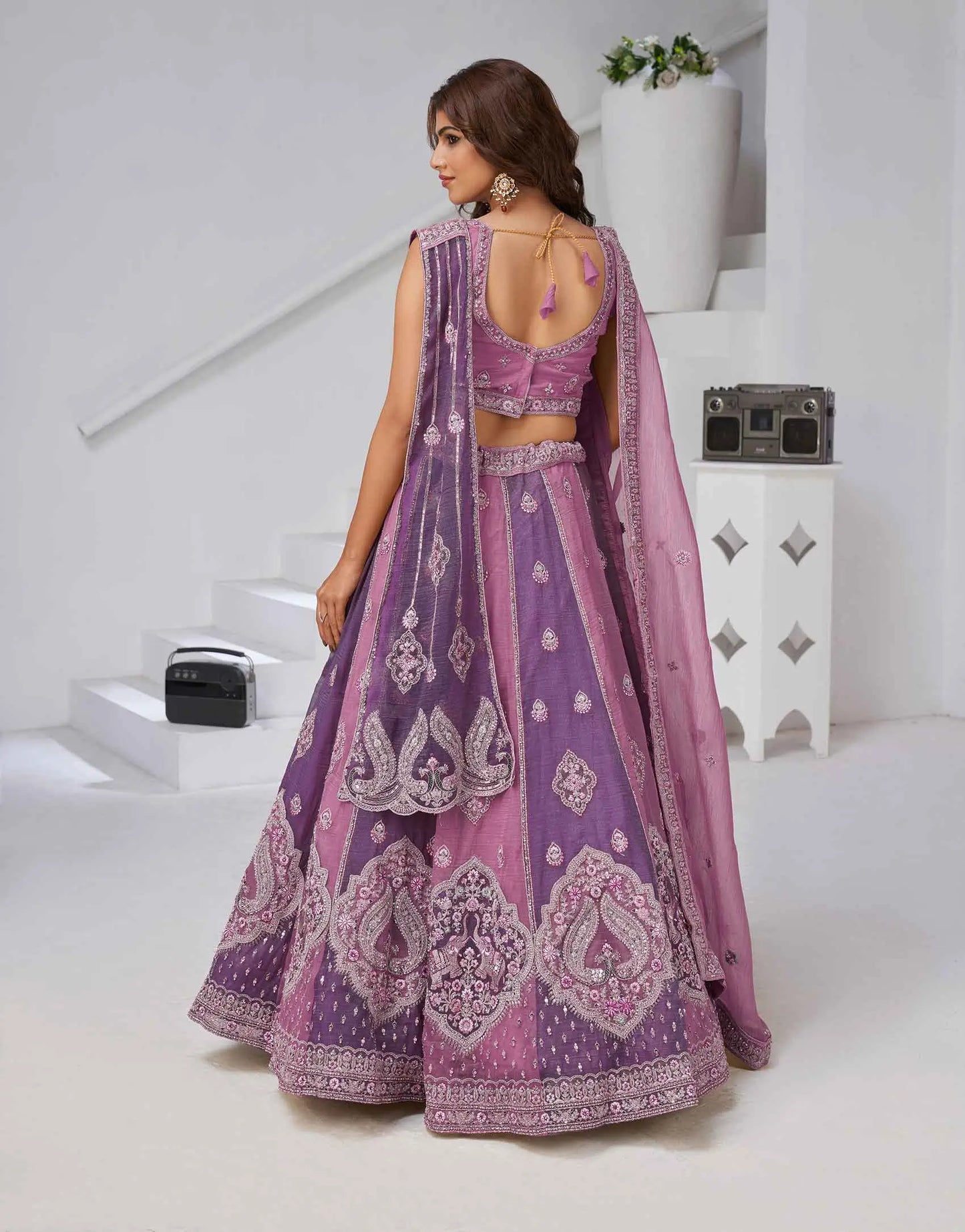 Mauve Purple Lehenga Zari-Resham Work With 2 Dupatta