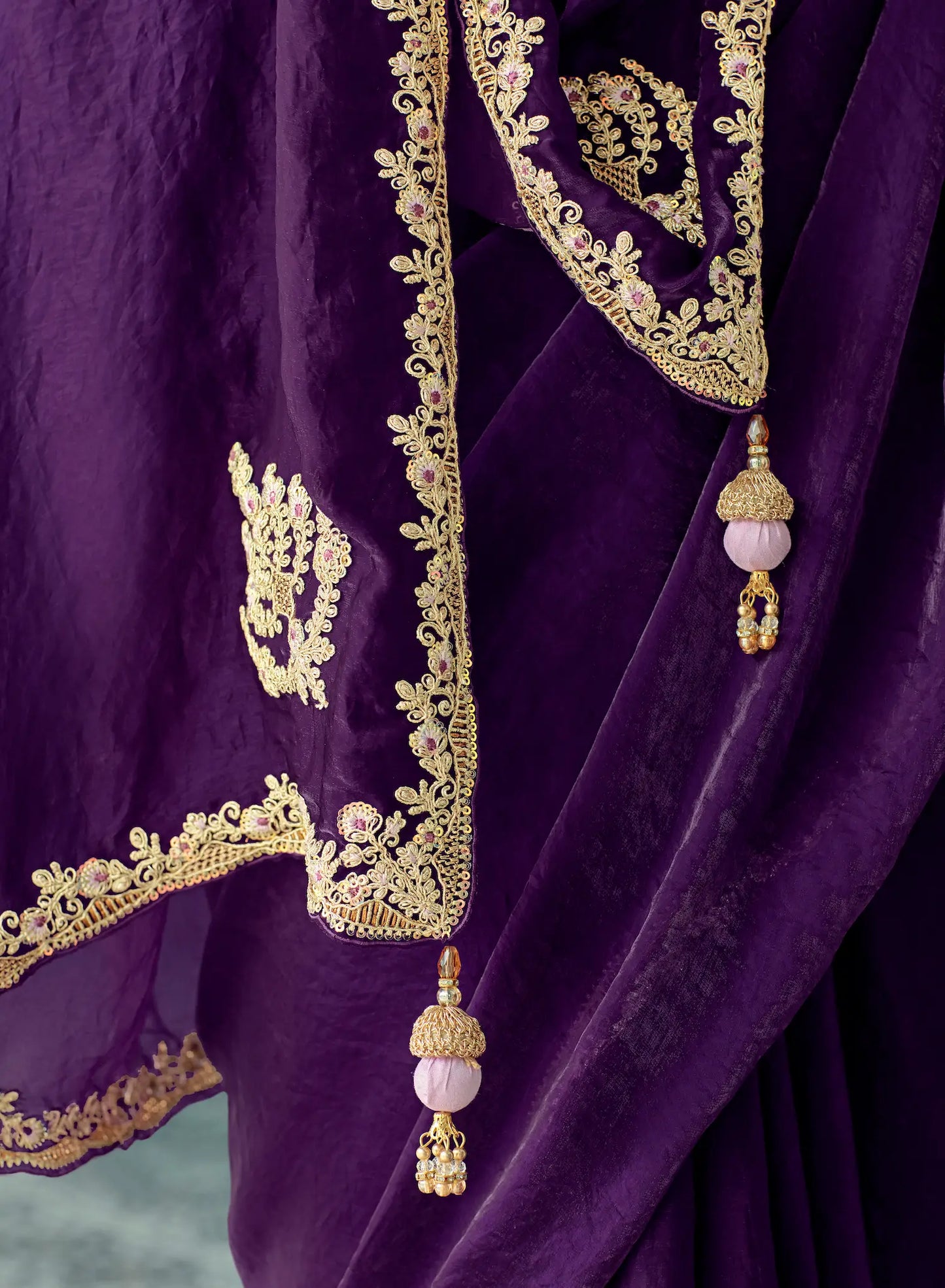 Dark Purple Organza Embroidery Work Party wear Saree