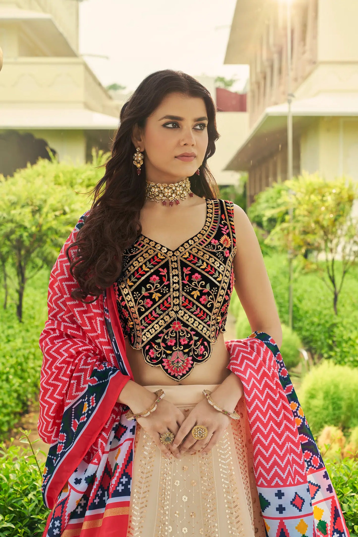 Beige Georgette Lehenga Choli With Thread with Sequence Embroidery Work