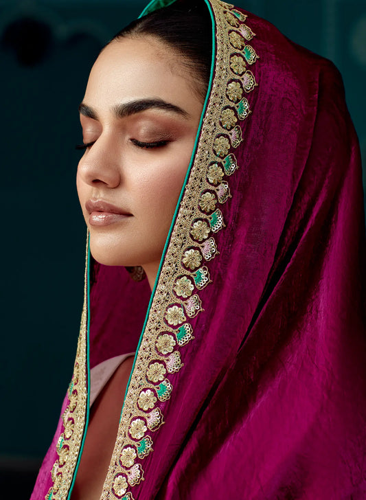 Berry Wine Organza Embroidery Work Party wear Saree