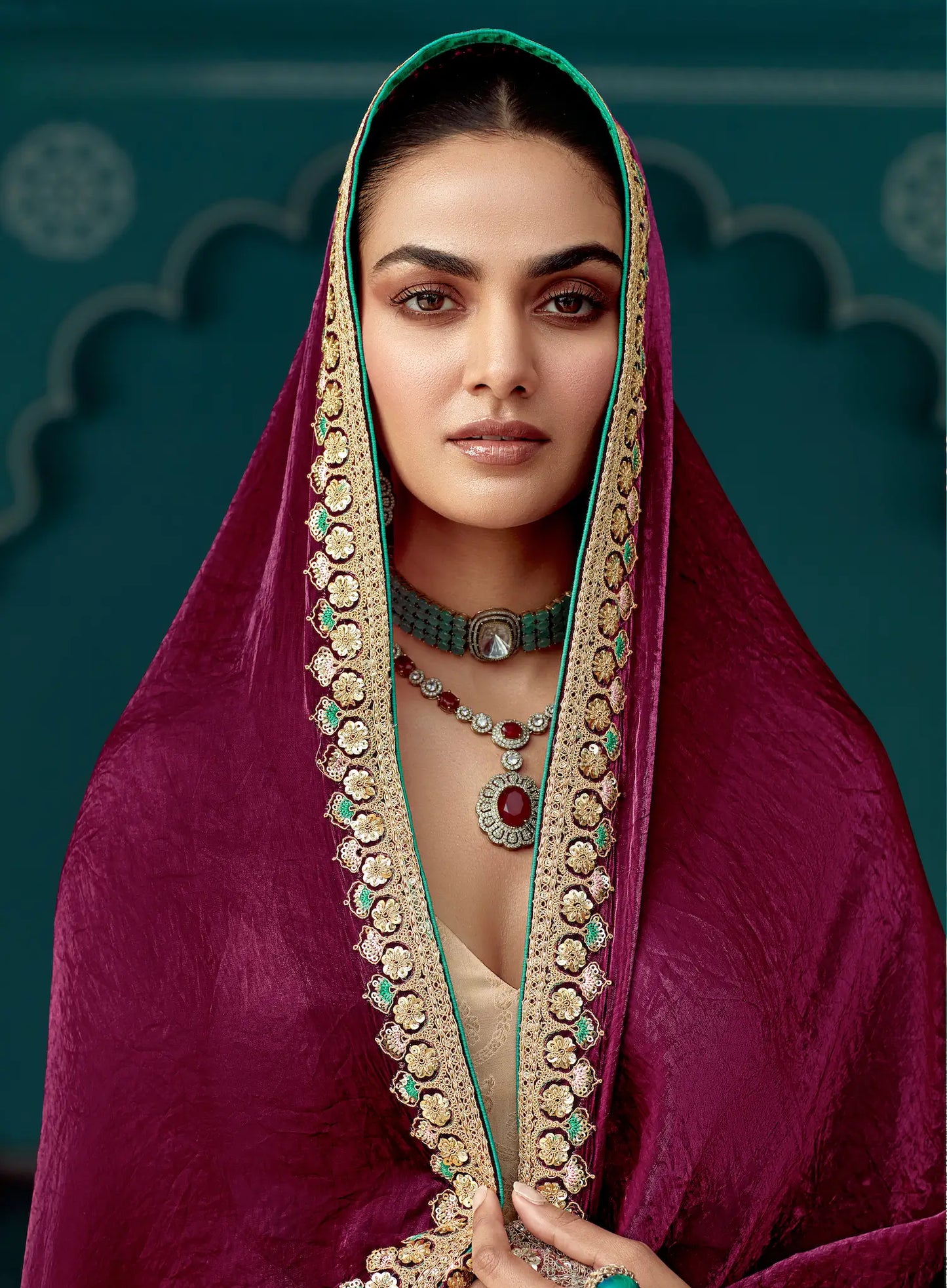 Berry Wine Organza Embroidery Work Party wear Saree