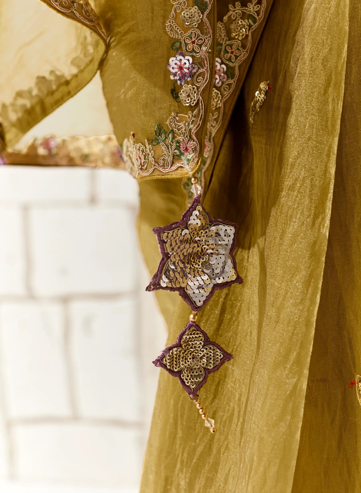 Honey Yellow Organza Saree Blouse With Heavy Embroidery work